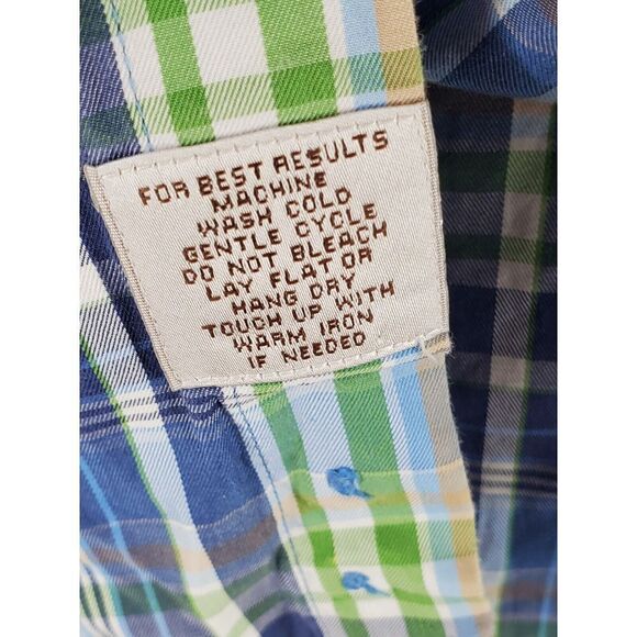 Peter Millar Crown Sport LS Button Down Shirt Men L Plaid Blue Green White Multi - Picture 8 of 11